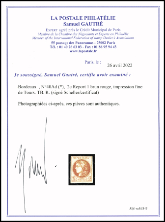 N°40Ad 2c. brun-rouge, impression fine de Tours. neuf