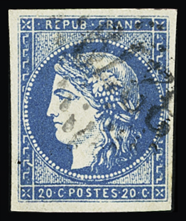 N°44B 20c. bleu, obl. GC 3279 de Salon de Provence