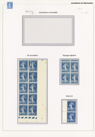 variétés du n°192 : bloc de 10 dont 2 timbres avec impression incomplète. Bloc de 10 avec pli accordéon. Bloc de 4 avec piquage déplacé. Paire verticale avec impression sur raccord. TB