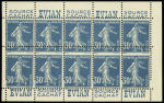 n°192, bloc de 10 extrait du carnet 192 C1 dont la bande supérieure de 5 timbres avec fort décalage du piquage vers le haut - on joint une bande horizontale de 5 du n°192 avec pub Gibbs sur une lettre recommandée. T