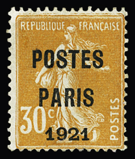 N°29 (cote 80€) + préo n°35 (30c orange Postes France 1921) (cote 7000€) - le préo 35 signé Calves et certificat Atout-Phil, quelques défauts de dentelure pour cette rareté