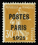 N°29 (cote 80€) + préo n°35 (30c orange Postes France 1921) (cote 7000€) - le préo 35 signé Calves et certificat Atout-Phil, quelques défauts de dentelure pour cette rareté