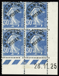 N°60, 30c bleu, 2 blocs de 4 avec coin daté 28.11.25