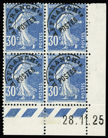 N°60, 30c bleu, 2 blocs de 4 avec coin daté 28.11.25