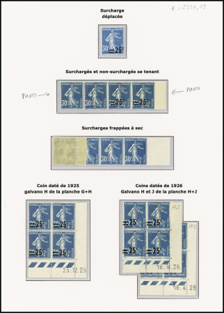 N°217, 25c sur 30c "Semeuse" bleu en bande de 4 avec