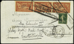 n°119, bande de 3 + n°137 OL CAD cachet rect noir "Armées alliées en orient poste aérienne" + CAD "tresor et postes 506" (11.8.19 - Constantinople) sur lettre pour Briey réexpédiée à Constantinople. TB