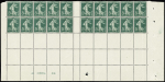 N°137, bloc de 20 interpanneau d'un bas de feuille montrant les 2 rangées de timbres non imprimées  par suite de la suppression des deux rangées situées entre les blocs de 25 feuilles normales. RR et TB