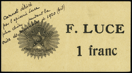 Carnet monnaie de necessité : F.Luce 1 francs contenant 18 timbres n°137. RR et TB
