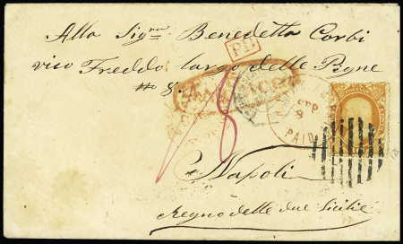 1860 Cover to Napoli, Sicily, franked 30c orange tied