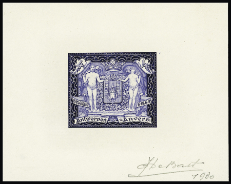 1930 Antwerp min.sheet, black and blue coin proof size