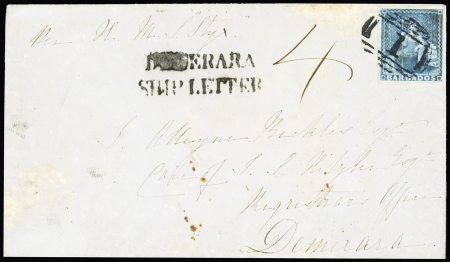 DEMARARA / SHIP LETTER 1860 (9 April) Incoming Ship Mail from Barbados: 1d