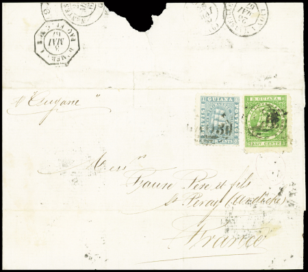 FRENCH PACKET : 1857 Folded cover to France franked