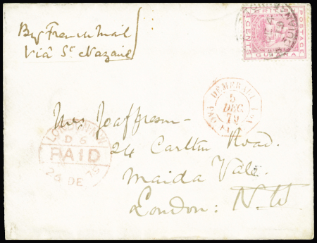 FRENCH PACKET : 1879 Envelope from Georgetown to London