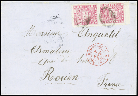FRENCH PACKET : 1876 Envelope from Georgetown to Rouan