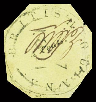 1850-51 4c Black on yellow, Townsend Type C, with initials