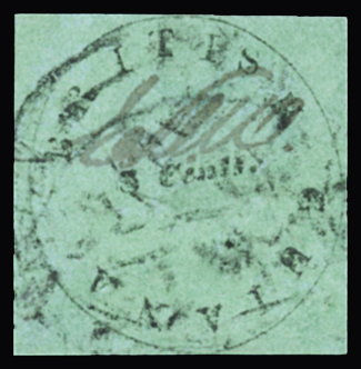 1850-51 8c Black on green, Townsend Type A, with initials