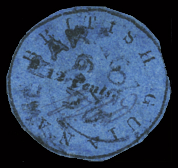 1850-51 12c Black on blue, Townsend Type B, with initials