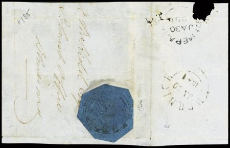 1850-51 12c Black on blue, Townsend Type D, with initials