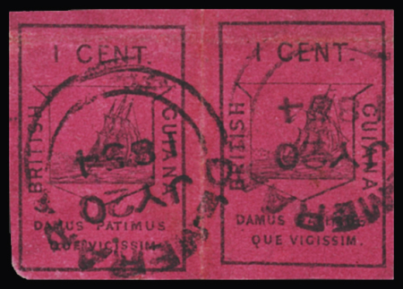 1852 1c Black on magenta, with close to touched margins,