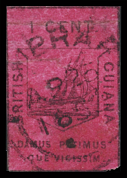 1852 1c Black on magenta, with close to touched margins,