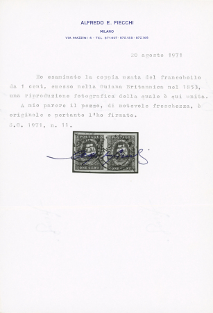1c Vermillon, large margined horizontal pair, brillant