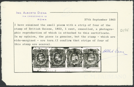 1c Vermilion, horizotal strip of four, each cancelled