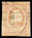 1c Dull red, second stone, type A, barely touched at