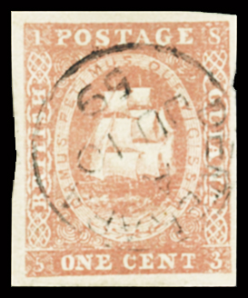 1c Dull red, second stone, type C, clear to good margins