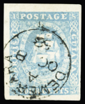 4c Blue, three neatly used examples with good margins
