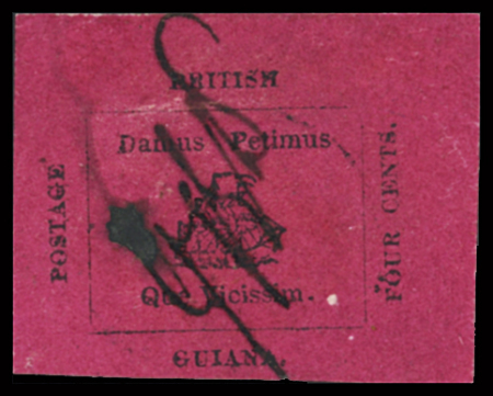 4 cents Black on magenta, initials by the postal clerk
