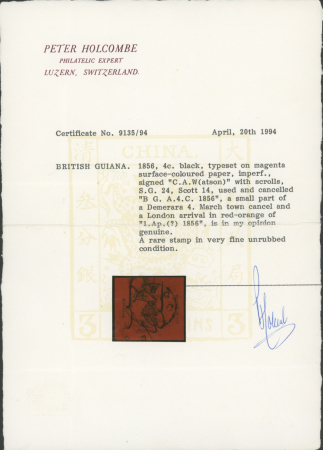 4 cents Black on magenta, position 3, with initials