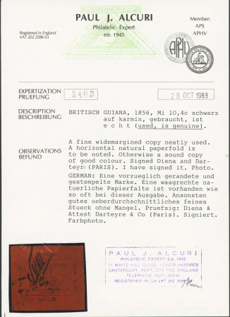 4 cents Black on magenta, position 3, with initials