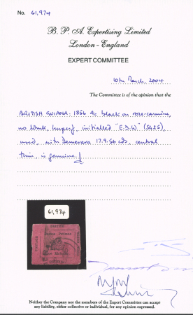 4 cents Black on rose-carmine, position 1, with initials