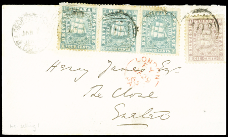 1865 Small envelope to Exeter franked by three of 1862-65