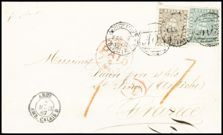 1867 Folded cover to France franked by 1862-65 4c greyish