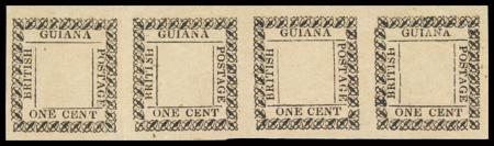 1c Black and rose, type 10, horizontal strip of four
