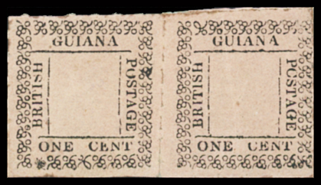 1c Black and rose, type 12, horizontal pair from lower