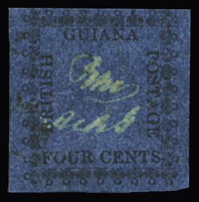 4c Black on blue, type 15, R.3/6, lightly cancelled,