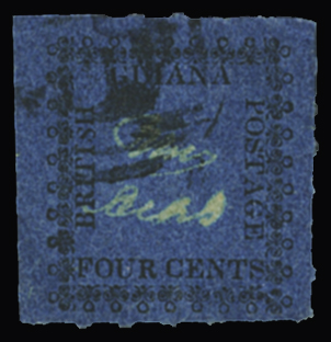 4c Black on blue, type 15, from R.3/4 of the setting,