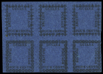 4c Black on blue, unused block of six showing top three