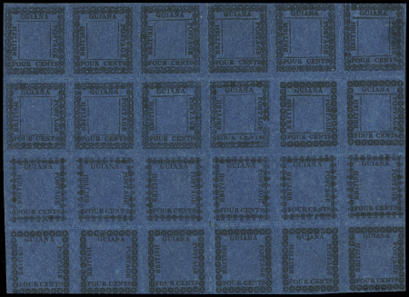 4c Black on blue, in complete rouletted sheet of 24,