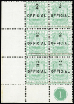 1881 Provisionals, 2 on 24c emerald-green, plate block