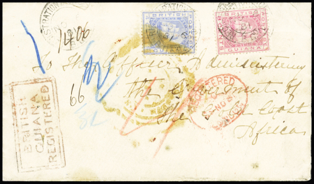 1876-79 Ship Issue 4c blue and 8c rose tied by REGISTRATION