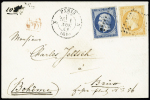 N°14+16 obl. losange N sur lettre de Paris 1861 pour