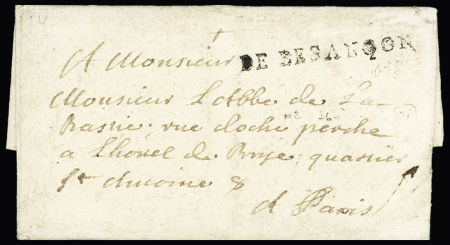 MP au tampon "De Besançon" (L n°2, 1698, ind 21). Rare