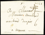 Marque manuscrite "Deb de Besançon" sur lettre de Dôle pour Beaune (L n°21 - ind 20). RR et TB