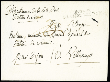 MP "P 24 P Baumes les Dam" sur lettre non datée (nom