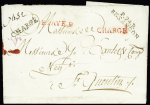MP "P 24 P Bezancon" (1793 - 33 x 7mm - ind 18) sur lettre pour Saint Quentin avec MP rouges "P Payé P" et "Chargé" apposées à Paris + MP "chargé" en noir. Bel ensemble