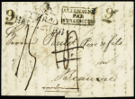 MP noire "Deb 24 Baume-les-Dames" (48 x 10mm - 1831 - ind 19) sur lettre d'Allemagne pour Beaune. TB