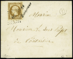 N°9 OBL PC 435 + cursive "24 Bonnevaux" + boite rurale "D" non identifiée sur lettre pour Pontarlier (1853), signé Calves. TB